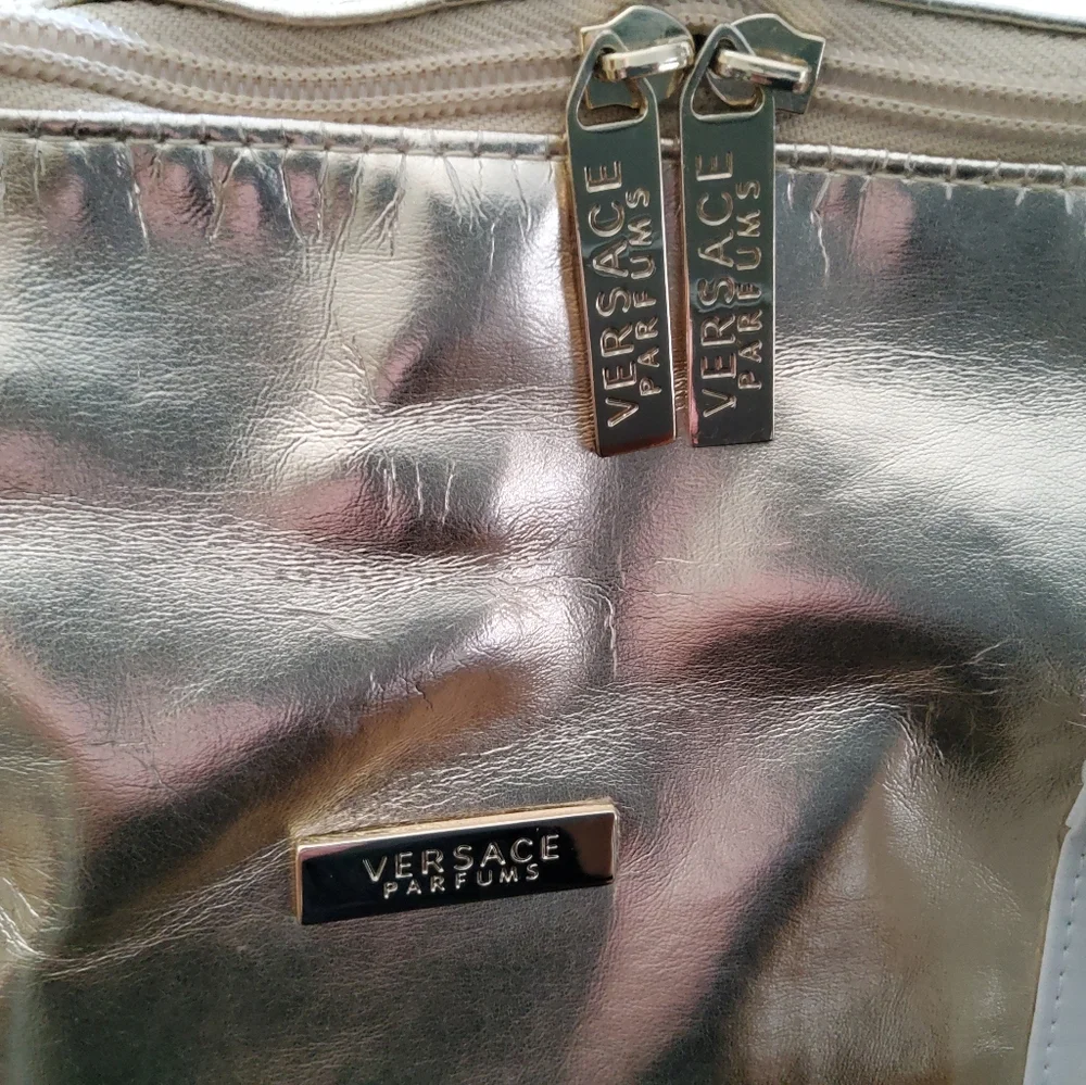 Versace Metallic Gold Duffel Bag with White Straps